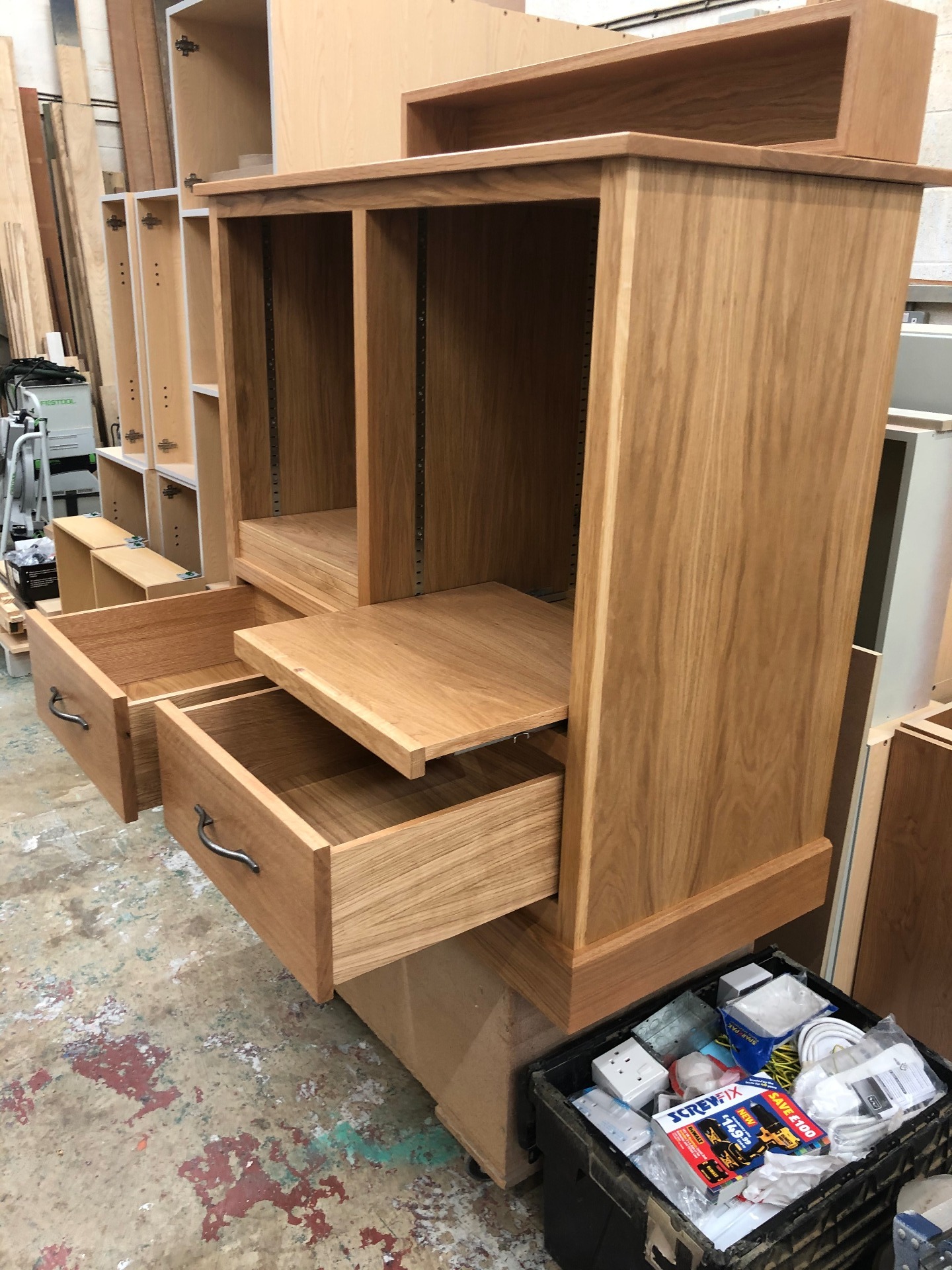 Oak HiFi cabinet during manufacture